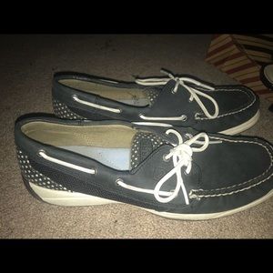 Navy White polka dot Sperrys